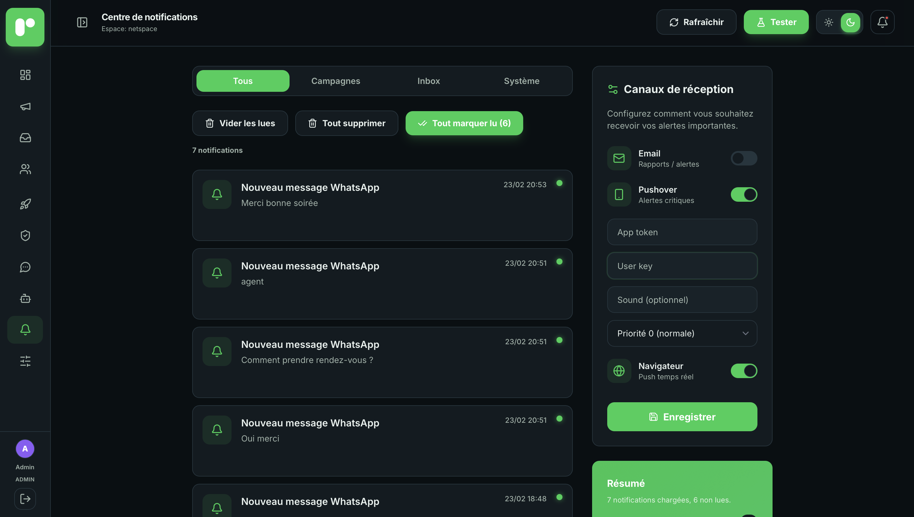 Inbox Risala sur desktop